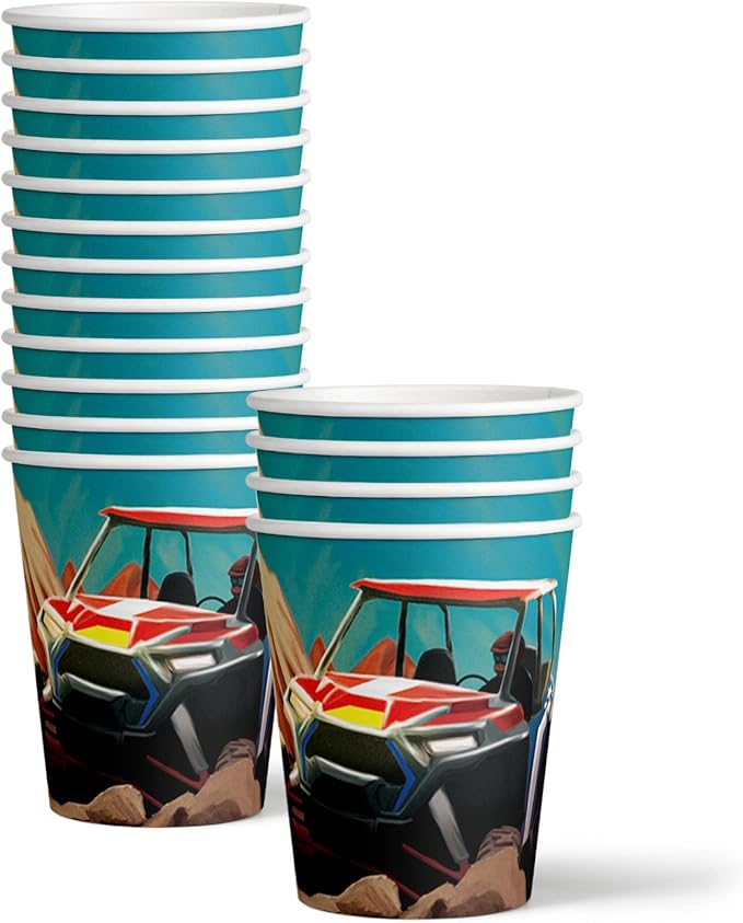 ATV Birthday Party Supplies Set - 4 Wheeler Birthday Party - Offroad Party Supplies - Racing Birthday Party Supplies | ATV Tableware Set Includes Plates, Napkins and Cups | Kit for 16