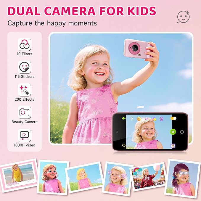 Kids Smart AI Learning Camera, 4.0'' Educational AI Toy Camera with Photo Recognition Knowledge Encyclopedia for Toddler Boys and Girls 3+ Christmas Birthday School Gift (Pink)
