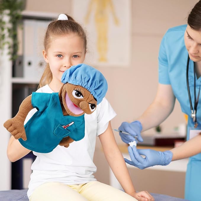 Role Play Hand Puppets Hand Plush Chef Doctor Fireman Pirate Detective Athlete Nurse Worker Hand Puppet Toys Puppets for Kids Storytelling Imaginative Pretend Play Teaching Preschool(Nurse)