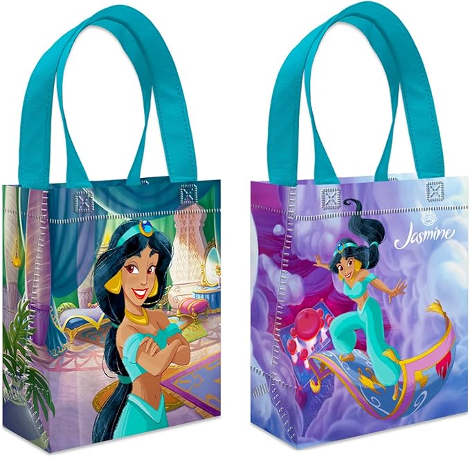 Princess Jasmine Party Favor Bags Set – 24 Pack 8" Aladdin Goodie Bags for Kids Bulk Reusable Mini Totes | Disney Princess Jasmine Birthday Party Supplies