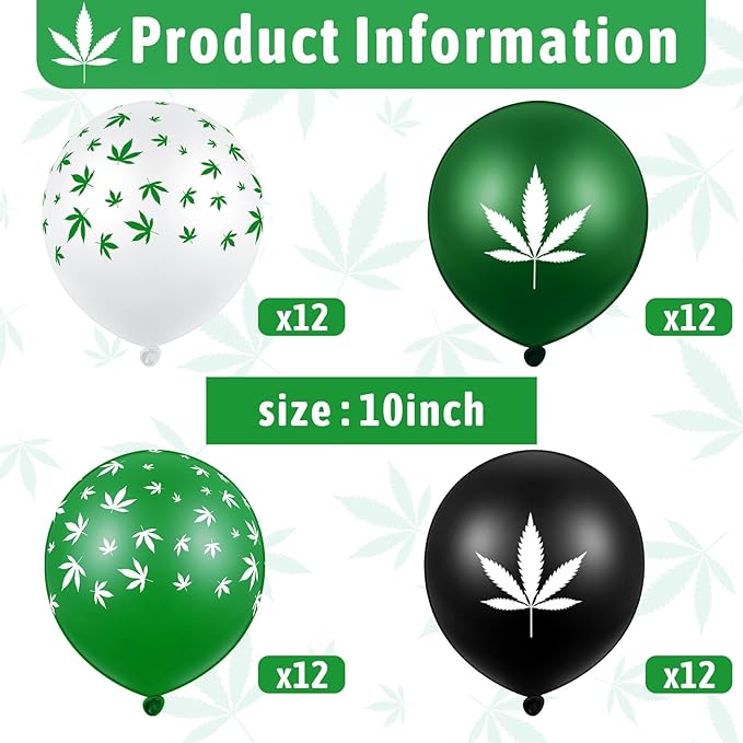 Skylety 48 Pcs Weed Balloons 420 Marijuana Party Decoration Pot Leaf Maple Latex Balloons Weed Themed Decor for 420 Celebration Birthday Party Supply