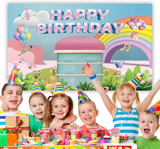 5 * 3FT Rainbow Dollhouse Birthday Party Backdrop Decorations,Rainbow Dollhouse Theme Party Supplies