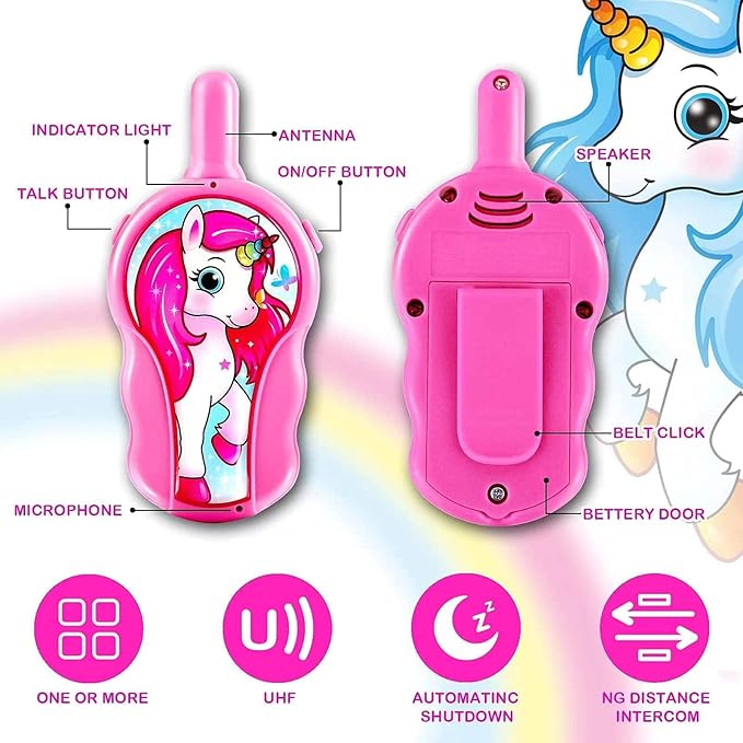 Unicorn Walkie Talkies for Kids Girls, 2 Pack Two Way Radio, Long Range Toddler Toys, Birthday for 3-8 Year Old Girls