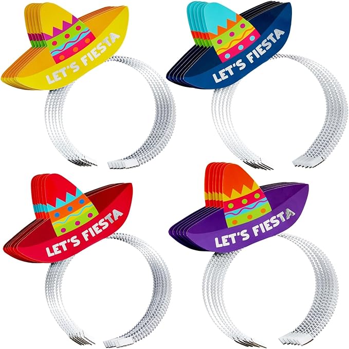 Juvale Sombrero Party Hats for Fiesta Party Supplies & Mexican Birthday Decorations - Taco Balloons & Photo Booth Props - 24-Pack, 3.5" x 5", Multicolor