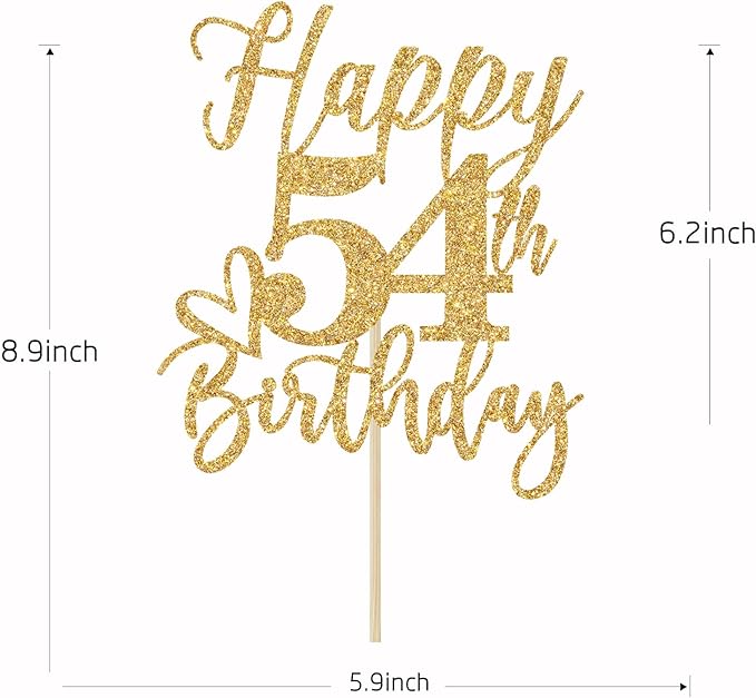 Happy 54th Birthday Cake Topper, 54 Birthday Decorations for Women/Men, Cheers to 54 Years, Hello 54, 54th Happy Birthday Party Decorations Gold Glitter