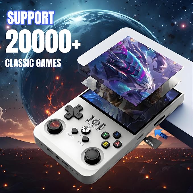 2025 New Upgrade R36MAX Retro Handheld Game Console, 4.0 Inch IPS Video Gaming Console with 64GB TF Card Over 20000+ Pre-Installed Retro Games, 4000mAh Battery (White)