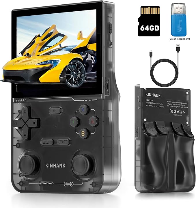 Kinhank K36 Retro Handheld Game Console with 9000+Games,Handheld Retro game console,Mini Emulator Handheld with 64GB TF Card,Portable Gaming Console,3.5 Inch IPS Screen(Black)
