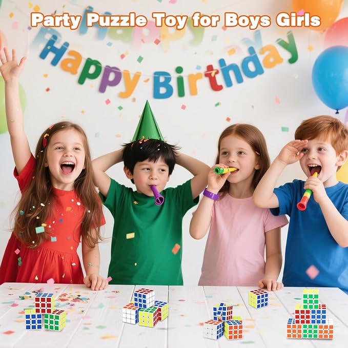 Mini Cube Puzzle Party Favors for Kids: 28 Pack 1.18in 3x3 Magic Cube School Rewards & Classroom Prize for Students - Birthday Valentines Easter Stress Relief Toys Goody Bag Filler Gifts