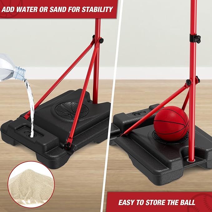 4 in 1 Kids Basketball Hoop and Tball Set for Toddlers 3-5, Adjustable Hanging Tee Ball Stand with Automatic Baseball Pitching Machine, Indoor Outdoor Sport Toys Birthday for Boys