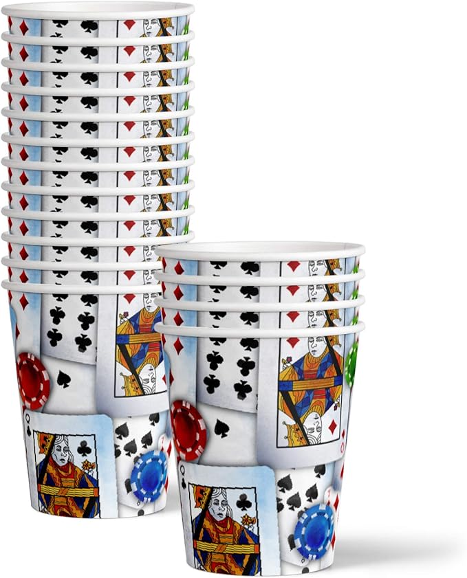 Birthday Galore Poker Party Supplies Set - Plates, Napkins, Cups - Red, Blue, Yellow - Poker Theme - 16 Guests
