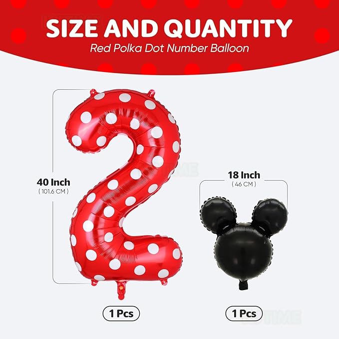 40 Inch Number 2 Foil Balloon Red Polka Dot for 2nd Birthday Kids Balloons Party Supplies Decorations