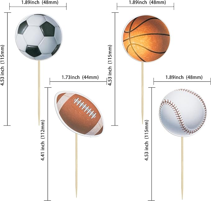 Gyufise 36 Pack Sports Cupcake Toppers Baseball Rugby Cupcake Picks Basketball Toothpicks Soccer Ball Football Cake Decor for Boy Happy Birthday For Sports Ball Game Theme Party Supplies Decoration …