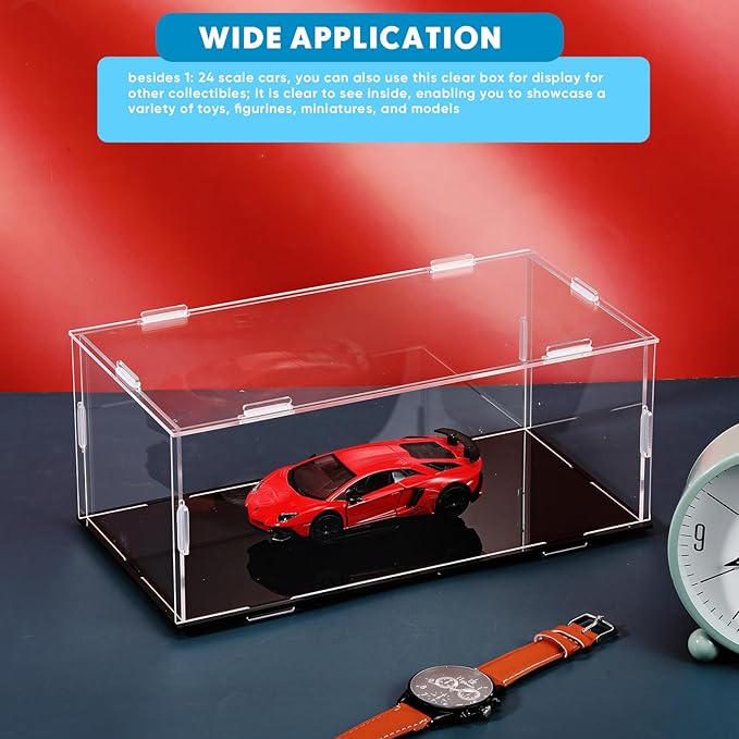 1 Pcs Clear Acrylic Display Case for 1: 24 Model Car Requires Installation Acrylic Display Box with Black Base Model Storage Case Stands for Toy Car Collectibles