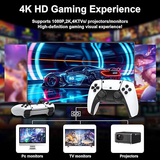 Retro Gaming Console, Game Stick,4K HDMI Output , 40,000+ Games and 23 Emulators, Dual 2.4G Wireless Controllers ,Plug and Retro Play Video Games for TV(64G)