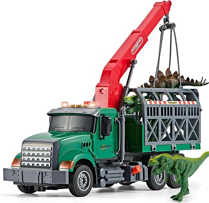 Large Dinosaur Transport Truck Toys for 3 4 5 6 7 8 Year Old Boys, Truck with Loading Crane,Lights and Sounds Vehicles Toy for Kids Childs Toddlers Christmas Birthday Gift