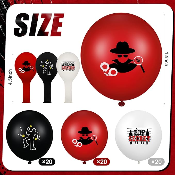 Liliful 60 Pcs Top Secret Spy Theme Balloon Detective Decoration Latex Red and Black Balloons Agent Spy Party Decorations Detective Themed Birthday Party Supplies(Classic)
