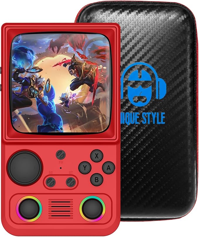 R36TMAX Retro Handheld Game Console, 4.0'' 720x720 IPS Screen, 64GB Supports 18000+ Classic Games, EmuELEC System Supports WiFi Networked Fighting and OTG, 4000mAh, with Portable Case(Red 64GB)