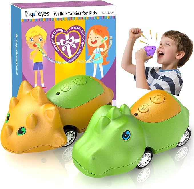 Kids Walkie Talkies 2 Pack Dinosaur, Toys for Boys Girls Age 3 to 5 7, 48H Playtime, Fun for Home or Yard, T-Rex Rechargeable Gift Birthday Christmas Camping Toddlers