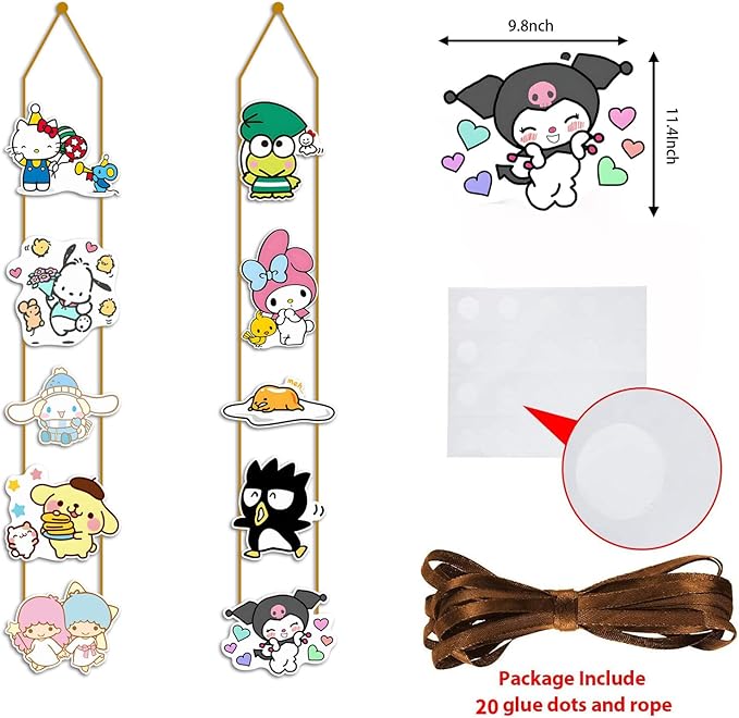 Kawaii Birthday Party Supplies - 10 Pcs Theme Kitty Porch Sign - Room Door Decoration Porch Hanging Banner Wall Decorations for Indoor Outdoor Decoration