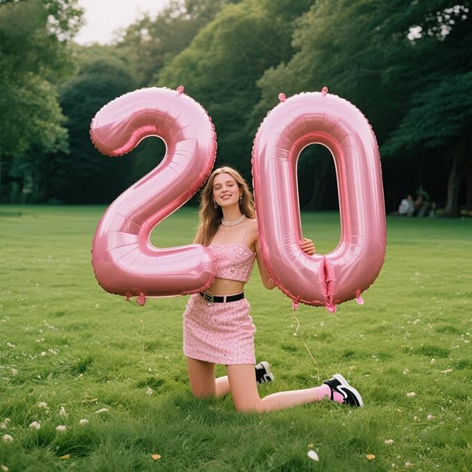 40 Inch Pearlescent Pink Number 20 Balloon Number 20 Balloon 40 Inch, 20th Birthday Party Decorations for Boy or Girl Huge Mylar Anniversary Party Supplies