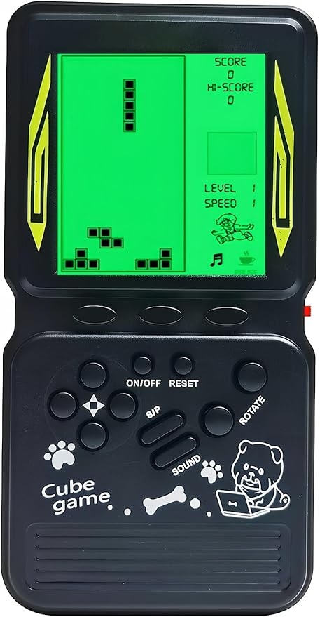 Green Backlight Block Game Console Built-in 23 Building Brick Retro Games Electronic Cube Puzzle Kid's Birthday Outdoor/Indoor/Travel Leisure Entertainment (Black)
