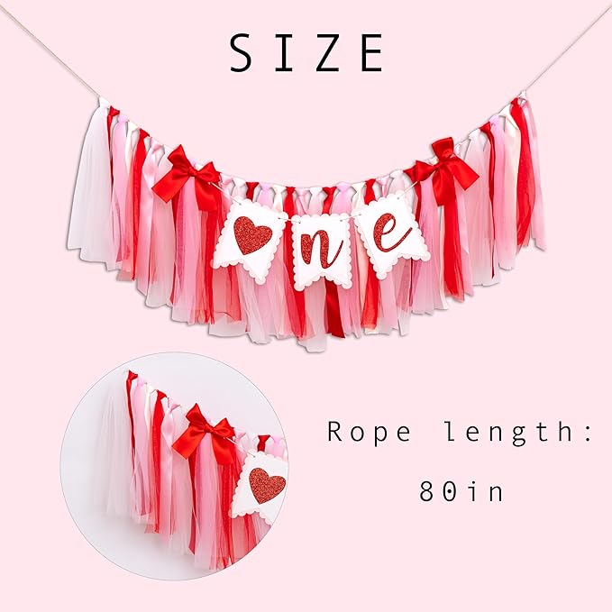 Valentine's Day One High Chair Banner - Valentine's Day Themed First Birthday Party Decoration Supplies Banner, Sweet 1st Birthday Party Banner, Sweetheart Sign Anniversary Milestone Celebration Highchair Banner