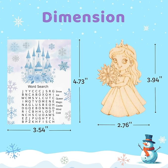Frozen Party Favors – 12 PCS DIY Winter Wooden Painting Crafts with Bubble Wands - Frozen Birthday Party Supplies, Decorations, Goodie Bag Fillers