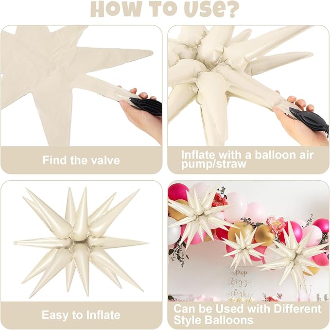 10 Pcs Cream Star Balloons Explosion Balloons Foil Cone Balloon Magic for Birthday Wedding Anniversary Party Backdrops Decorations Supplies, 6 Pcs 22Inches and 4 Pcs 27Inches