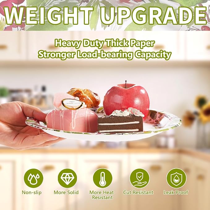 50Pcs Christmas Paper Plates 10" Watercolor Holly Plates Disposable Mistletoe Berry Platter Dinner Tableware Christmas Party Decorations for Seasonal Winter Holiday Party Supplies