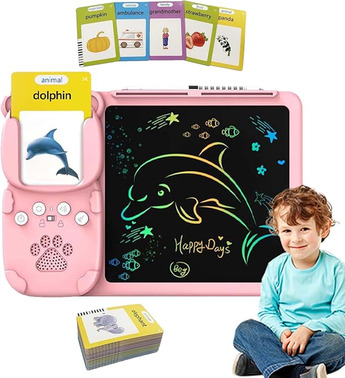 Audible Learning Cards - Child Language Builder, plasticse Reading Assistant, Sound Picture Cards, Handheld Study Aid | Phonics Teaching Machine Engaging Skill Development Activities with plasticse