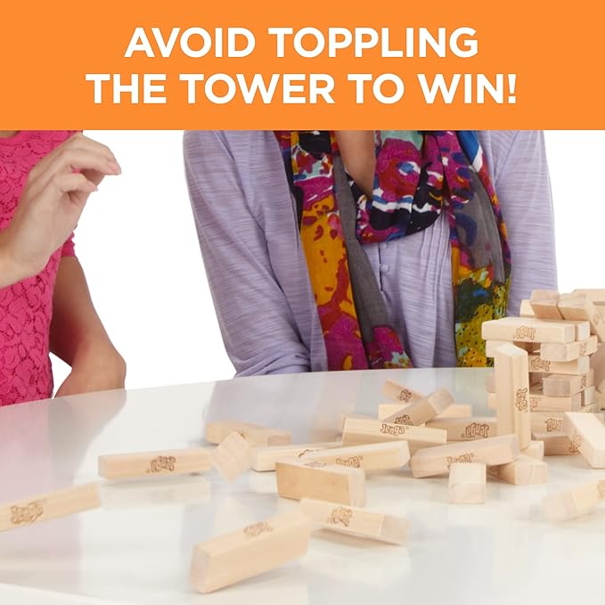 Hasbro Gaming Jenga Wooden Blocks Stacking Tumbling Tower Game | Party Games for Kids & Families | Stocking Stuffers | Ages 6+ (Amazon Exclusive)