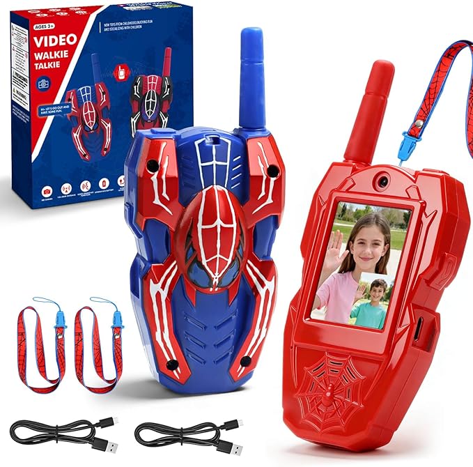 YOTOY Video Walkie Talkies for Kids, Toys for Kids, Boys and Girls Age 3-8, Outdoor Outside Camping Games, with Camera - Rechargeable, Long Range, Birthday Gifts for 3 4 5 6 7 8 Year Old (Spider)