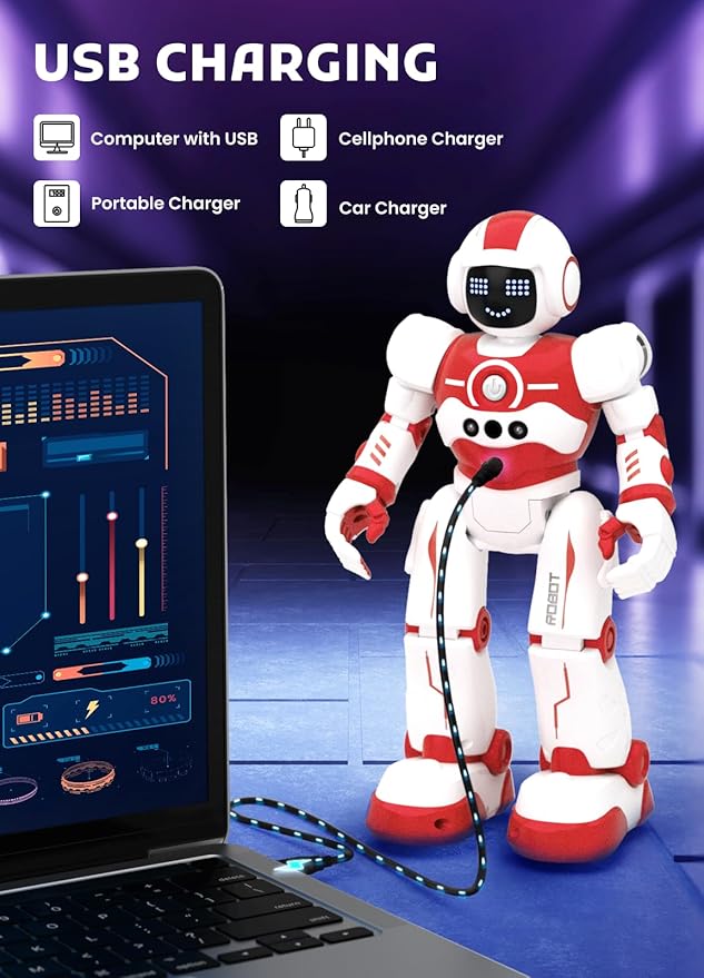 Robot Toys for Kids,Programmable Remote Control Smart Walking Dancing Robot Toy with Gesture & Sensing for Age 4 5 6 7 8 9 10 Year Old Boys Girls for Birthday Present,Red