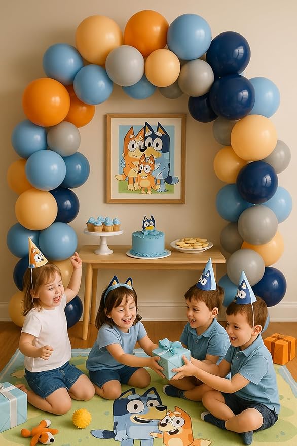 Blue Dog Balloon Arch Garland Kit for Boys Girls Wackadoo I'm Two Birthday Puppy Pawty Dog Birthday Daisy Flower Groovy Party Decorations (Night Blue Orange)