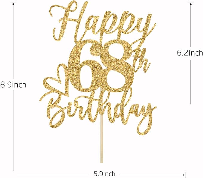Happy 68th Birthday Cake Topper, 68th Birthday Decorations for Men/Women, Cheers to 68 Years, Hello 68, 68th Happy Birthday Party Supplies Gold Glitter