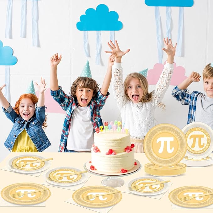 96 PCS Pi Symbol Party Pie Paper Plates and Napkins Math Theme Symbol Disposable Tableware Decorations Pi Day Party Plates Supplies for Kids Birthday Mathematics Day March Math Decorations