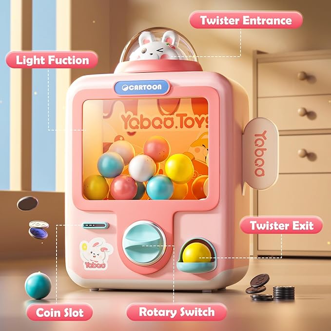 Skirfy Vending Machine Kids Toys Mini Claws Machine 12 Erasers Operated Gumball Prize Machine Maker Game Claws Machine Easter Game Sensory Toys Dolls Gifts（Pink）