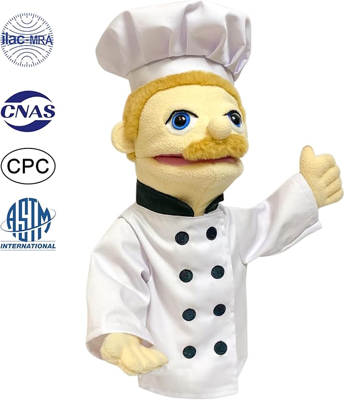 16" Puppets Entriloquist Puppet,Hand Puppets for Kids Plush Chef Puppets for Adults with Removable Mouth Puppet for Kids Ages 4-8，Hand Puppet for Adults with Scalable Puppet Control Rod