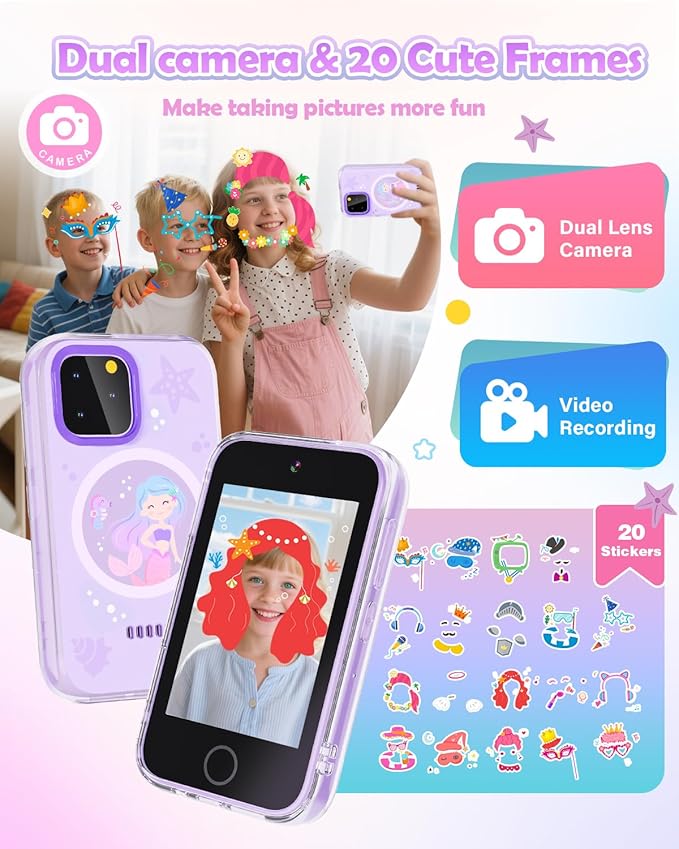 Kids Phone Toys for 3-12 Years Old Girls ,3.5'' Touchscreen Phone for Kids Learning Play Toy with Dual Camera,Video Players,Game,Christmas Birthday Gifts for Girls Age 3 4 5 6 7 8 9