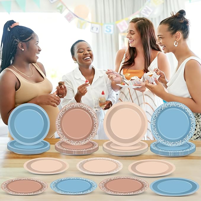 60Pcs Blue Platos De Barro Party Plate Mexican Baby Shower Party Decorations De Barro Mexicanos Paper Plate Mexican Fiesta Boho Tableware Set for Mexico Wedding Gender Reveal Birthday Parties Supply