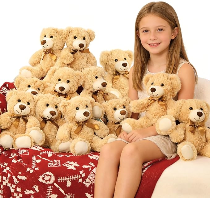 MaoGoLan 12Pcs Bulk Soft Teddy Bears 14 inch Stuffed Animals Plush Bears for Kids Girls Valentines Gifts, Wholesale Stuffed Animal Classic Teddies Christmas Gender Reveal Decor (Machine Washable)