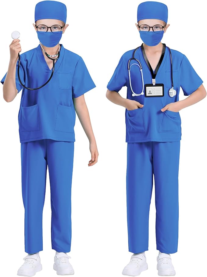 ICECUTE Doctor Costume for Kids Scrubs with Accessories,7Pcs Toddler Halloween Costume for Boy Girls,3-11 Years