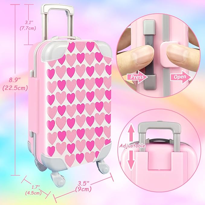 20Pcs 18 Inch Girl Doll Accessories Case Luggage Travel Play Set with Clothes, Bag, Travel Pillow, Glasses, Computer, Pretend Makeup Toy, Stuff for 18 Inch Doll - Christmas Birthday Gift