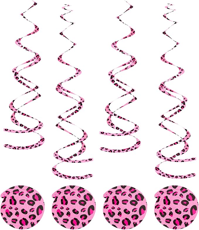 Boao 15 Pcs Cheetah Party Supplies Leopard Hanging Swirls Whirls Animal Print Party Decorations Cheetah Whirls for Birthday Baby Shower Jungle Animal Themed Graduation Wedding Celebration(Pink)