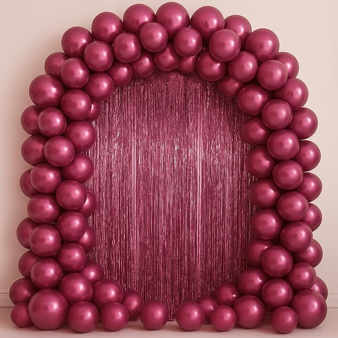3.3 x 6.6 ft Foil Fringe Backdrop Curtains, Tinsel Streamers Party Decorations, Fringe Backdrop for Birthday, Baby Shower, Gender Reveal, Graduation (3, Burgundy)