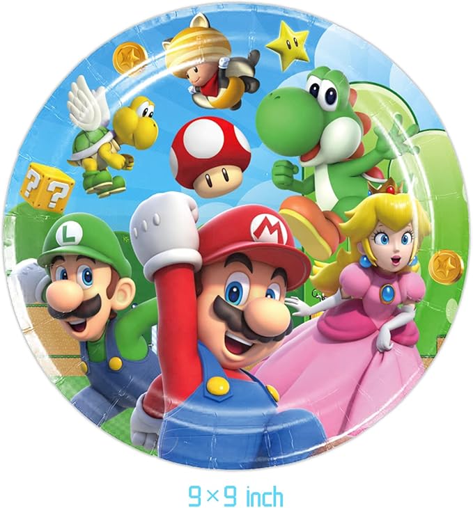 Mario Party Supplies 41Pack include 20 plates, 20 napkins 1 tablecloth for Mario birthday party decoration