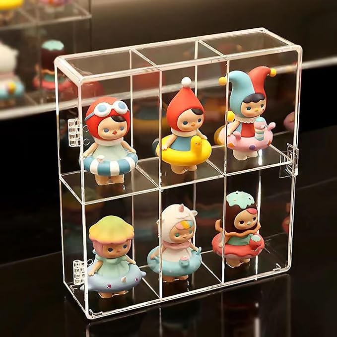 Clear Acrylic Display Case, Stackable Plastic Storage Bins with Lid for Collectibles Action Figure 2 Layer 6 Separate Room Hobby Figure Display Case Box