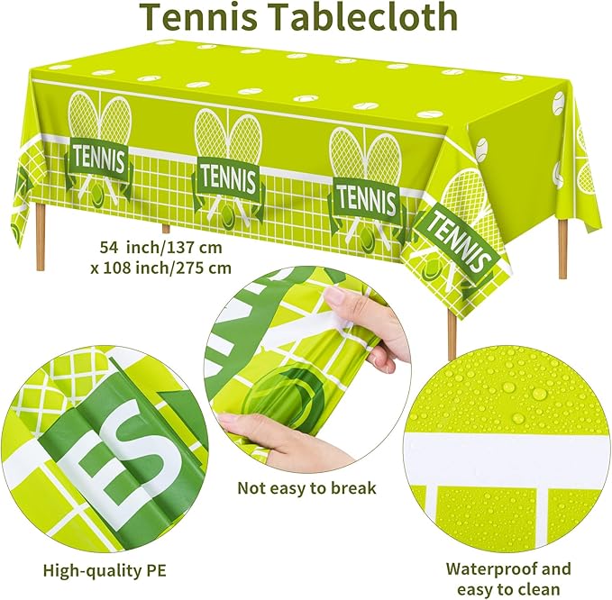 durony 169 Pieces Tennis Party Supplies Include 48 Tennis Dessert Plates 24 Tennis Paper Cups Plastic Tablecloth 24 Tennis Napkins 24 Knives 24 Forks 24 Spoons Tennis Disposable Tableware Set