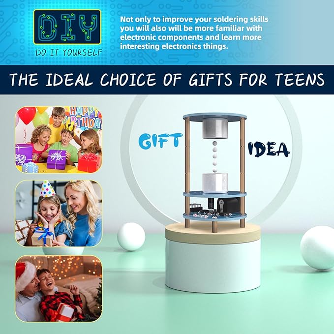 Electric Ultrasonic Levitator Kit, Soldering Projects Mini Cool Acoustic Levitator, Learning Teaching STEM Education Ideal Gift for Family and Friends, Come with 12V Power Supply (Blue with Power)