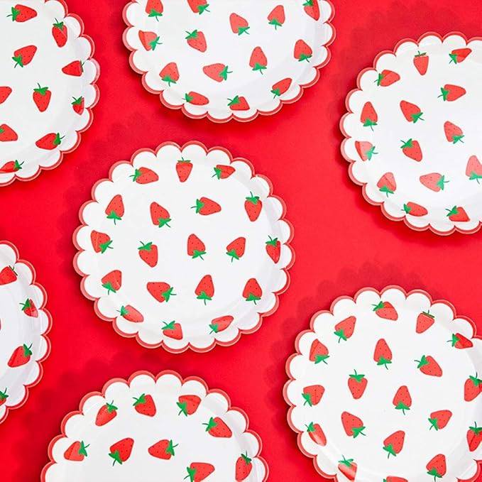 MaitianGuyou Disposable Strawberry Party Decorations,40-Count Strawberry Plates, Berry First Birthday Party Supplies for Appetizer, Lunch, Dinner, Picnic(Strawberry 2#,9 Inches)